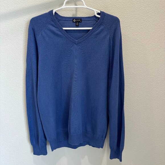 J.Crew Cotton & Cashmere Blue V-Neck Long Sleeve Knit Sweater Medium - Picture 1 of 4